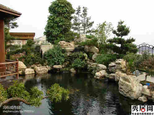 蓖庭院假山绿景植物造型装修效果图