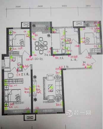 三室两厅两卫水电图片