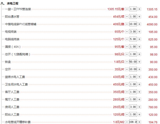 装修水电价格预算_装修预算25万_两房装修 预算