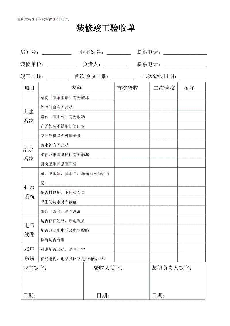 物业接管验收表_物业装修竣工验收表_验收+报告+竣工