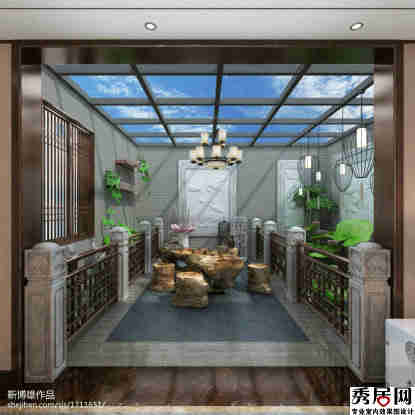 古典风耕封露台浮垫画 复古创意莲花图案浮滴画装修图