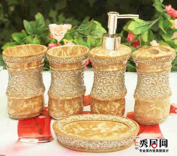 复古嚼浴套件设计效果图 欧式风情精美卫浴用品尺寸装饰图片