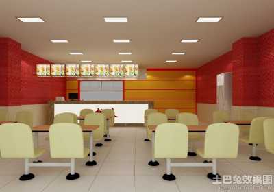 4款小吃部装修效果图 30平米特色小吃快餐店面室内布置装饰设计图