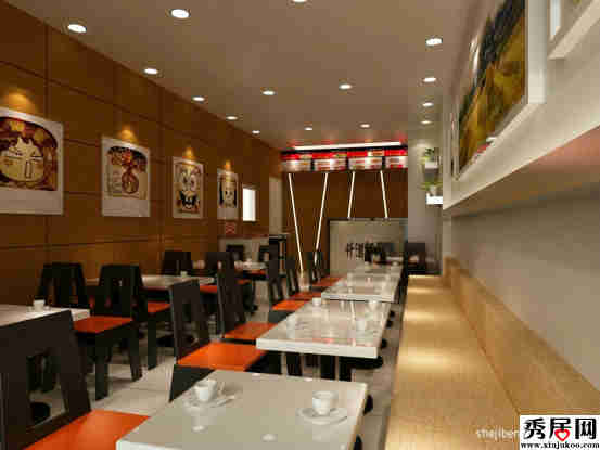 时尚干净的小吃店面装修效果图 20平米小型休闲演内部装修设计图片