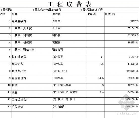 北京某酒店大堂精装修工程预算书