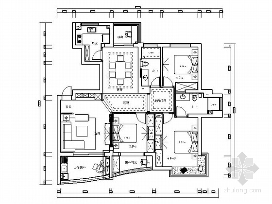 [台州]CBD核心商务区田园风情四居室装修施工图