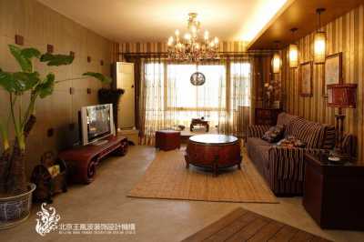 中式田园混搭风客厅装饰布置设计图 客厅用废旧牛皮鼓赘设计图片
