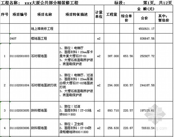 [广东]2015年大厦精装修工程预算书