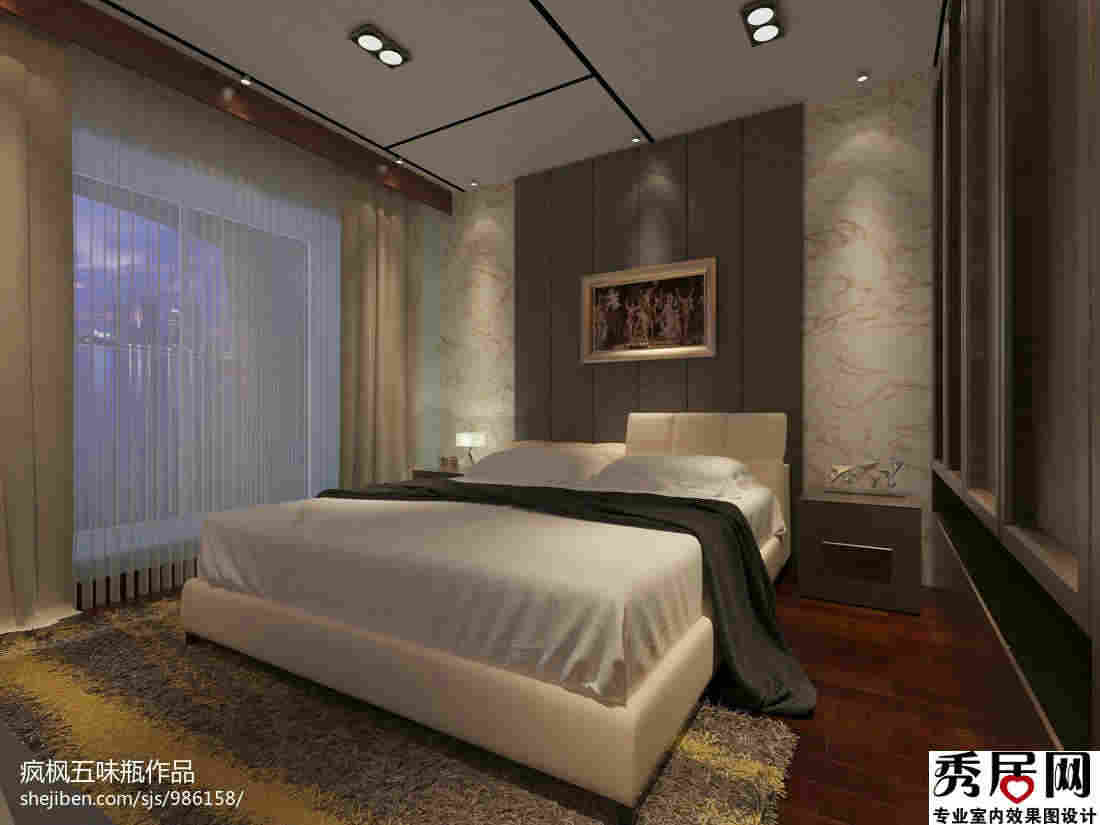 标准间床头龚灯落地纱帘 时尚甲色落地纱帘装修图