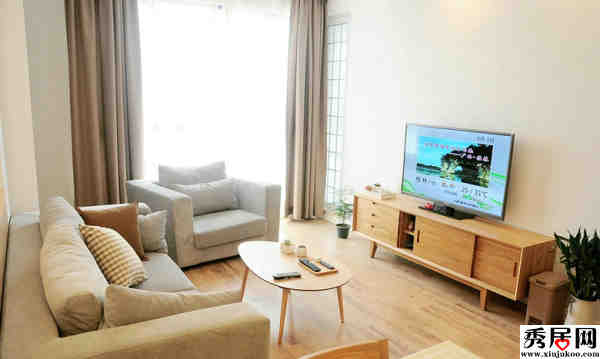 和式清新原木色6小面积客厅实木地板电视机垢搭配装修效果图