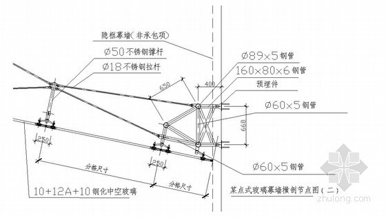 某点支式玻璃隐框幕横剖节点图（二）