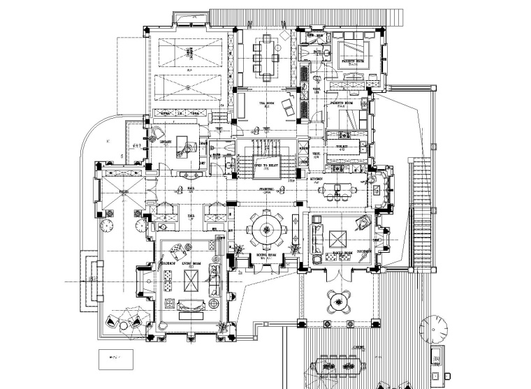 戴昆-上海绿城1000㎡美式别墅室内装修施工图+软装方案+效果图+物料