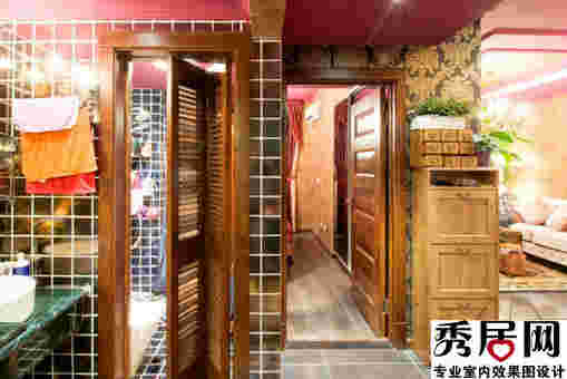 白色方块镜子悬挂毛巾蛊图 古典实木横陶卫生间门装修效果图