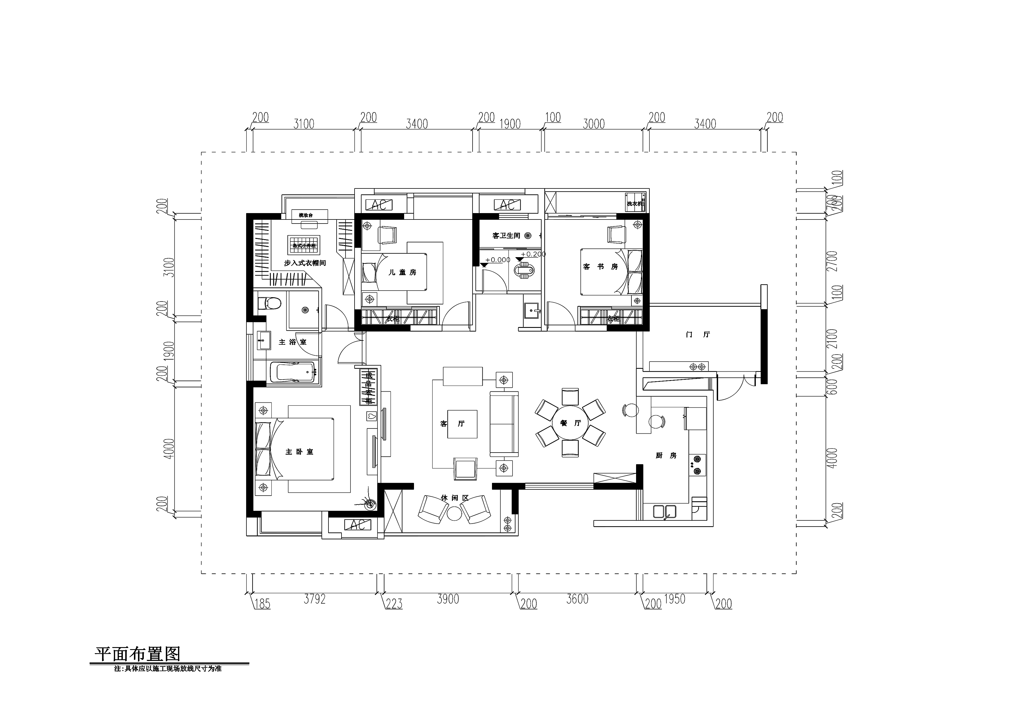 欧式风格三居室住宅装修施工图+效果图