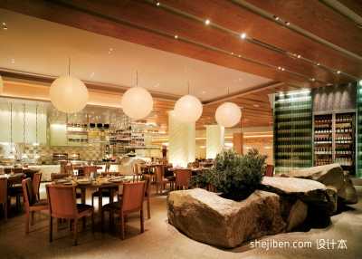 酒店餐厅摆放石块盆景效果图 环保滞厅生态木佃计图片
