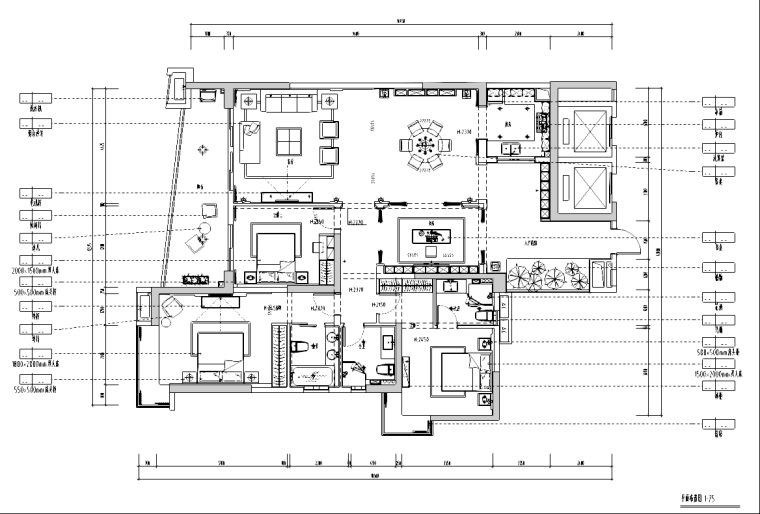 [广东]某中式风格样板房装修施工图及效果图