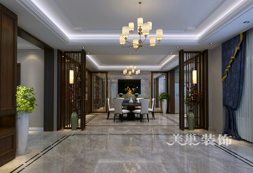 碧桂园330平别墅新中式装修效果图——餐厅装修效果图