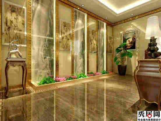 走廊位置棕深度是多少合适 中式风耕走廊位置墙面将分割线壁画造型装修图