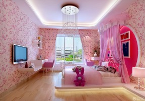 少女卧室装修效果图 小花壁纸装修效果图片