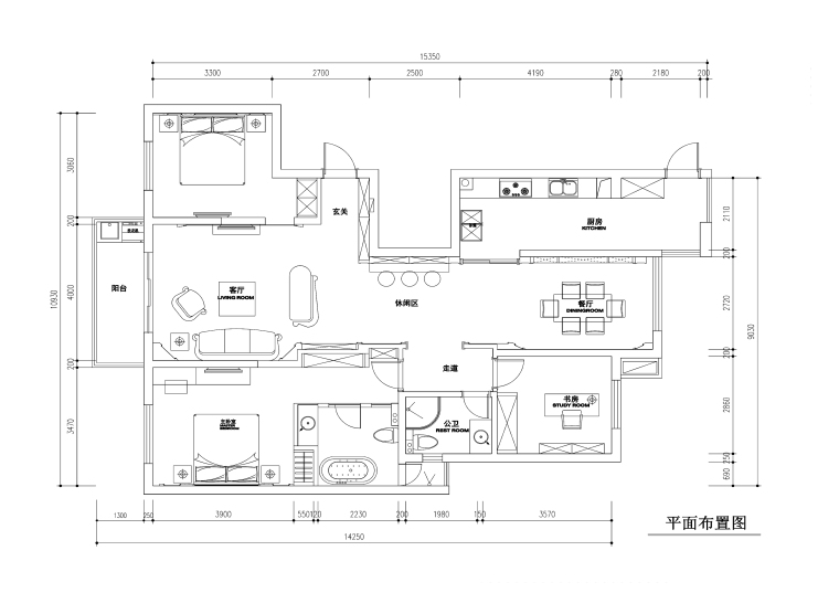 140平简欧风格平层公寓装修施工图+效果图