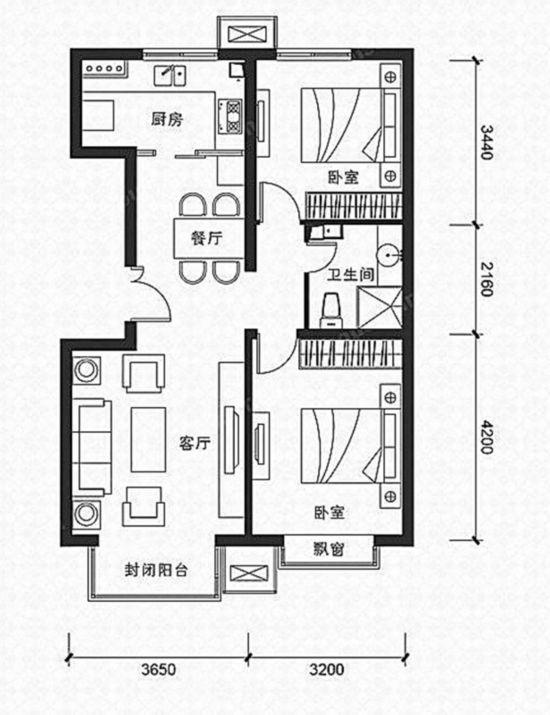 小户型厨卫装修收纳图_二居室84小户型装修设计图_小户型装修户型图