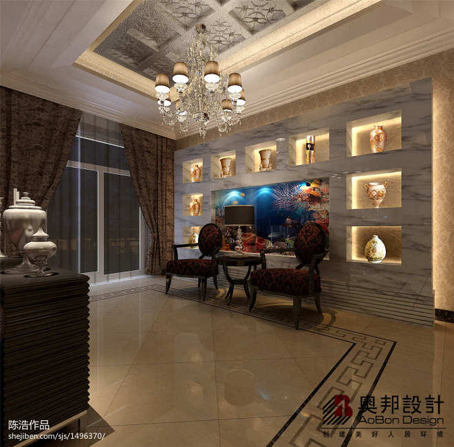欧式新古典风格设计吧台背景墙装修效果