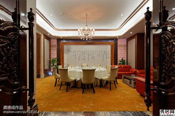 中式会所酒店包间装饰布置设计图片 现代奢华餐饮会所包厢装修效果图