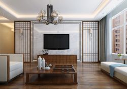 中式装修沙发搭配图片_中式电视沙发背景装修效果图_星艺装饰中式电视背景效果图