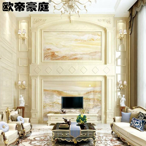 别墅电视背景墙岗石挑空欧式石材复式楼客厅超高影视墙造型框定制
