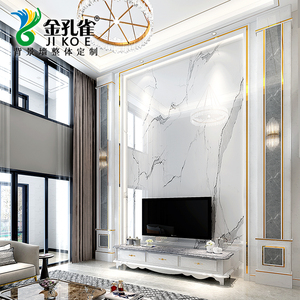 轻奢别墅复式楼背景墙罗马柱大理石现代简约电视背景墙瓷砖微晶石