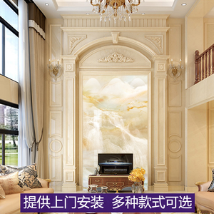 跃层中空客厅微晶石仿大理石电视背景墙瓷砖复式楼装饰罗马柱墙砖