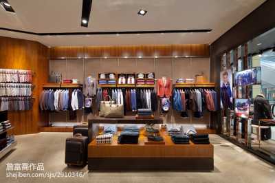男士休闲西服专卖店货架展示柜效果图 男人西装衬衣专卖店面室内布置设计图片