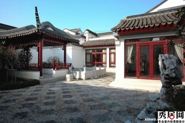 农村房子改造古代建筑风格造型设计图 古典押韵中式风格一层楼别墅庭院装修效果图