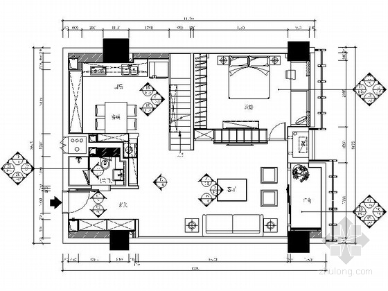 [福建]精品美式风格两层别墅样板房室内装修施工图(含水电)
