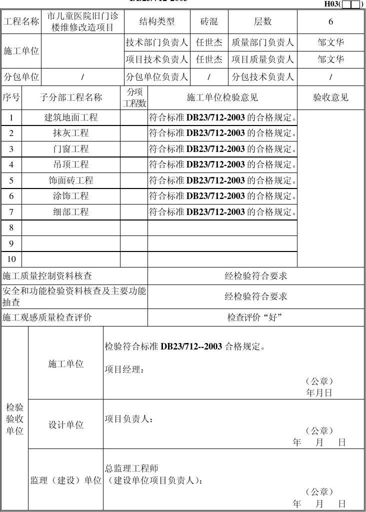 装饰装修工程质量竣工资料实例_装饰竣工验收报告_建筑安装工程质量竣工资料实例