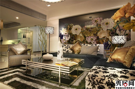 沙发背景墙花卉壁画装修效果图 3d立体冰晶画沙发背景墙造型设计图片