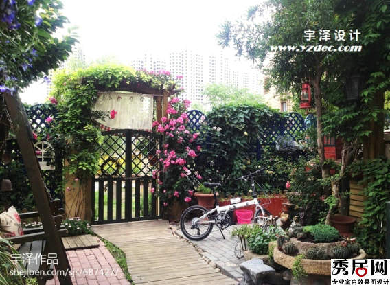 10平米小户型入户花园装修样板房效果图 私人洋房别墅一楼花园植物配置设计图片