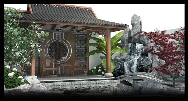 中式庭院景观设计_中式古典风格庭院装修效果图_中式庭院装修水电设计