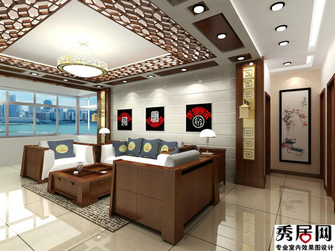 客厅玄关挂竖幅水墨画装修效果图 中国风艺术彩色水墨画装饰画风水位置设计图