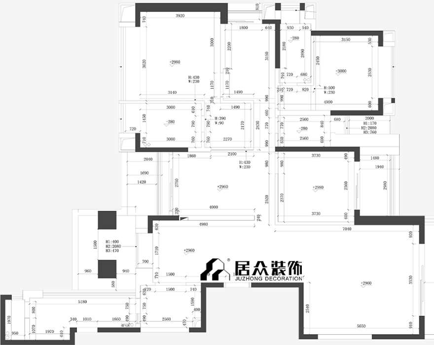 深圳250㎡平层现代装修风格平面布置图